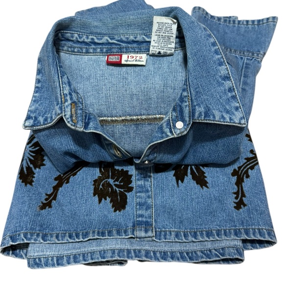 Faded Glory Denim Longline Button-Up Dress with Black Floral Design Size XL - Picture 6 of 11